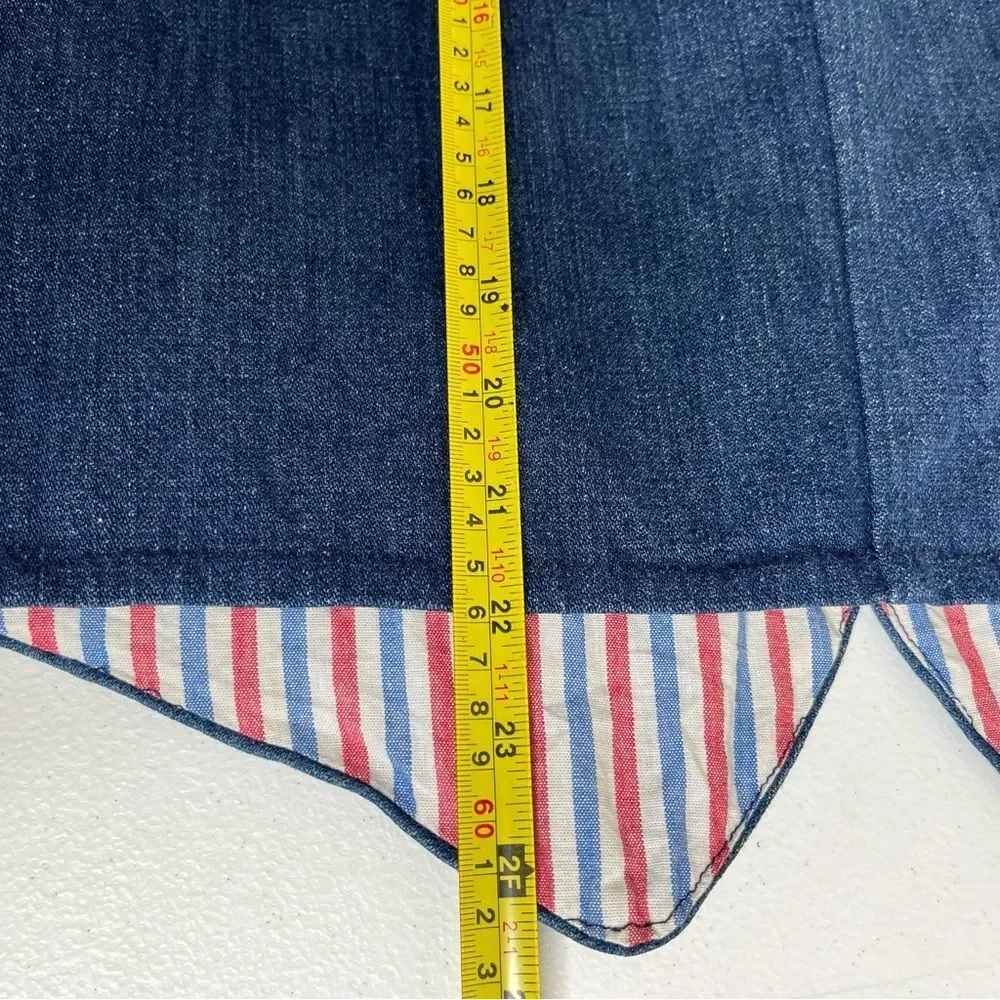 Vintage Handmade Blue Denim Western Two Button Vest Stripe Contrast Women Medium